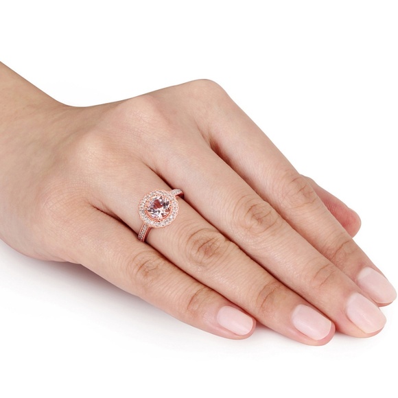 Macy's Round Cut Morganite Rose Gold Over Silver with Sparkling Diamonds - Picture 1 of 16